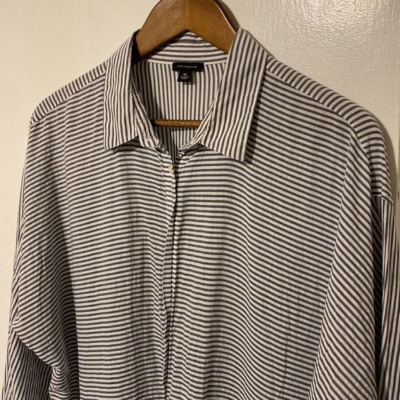 Ann Taylor Lyocell Modal Striped Kimono/Dolman Sleeve Button Down Blouse XL - Picture 5 of 13